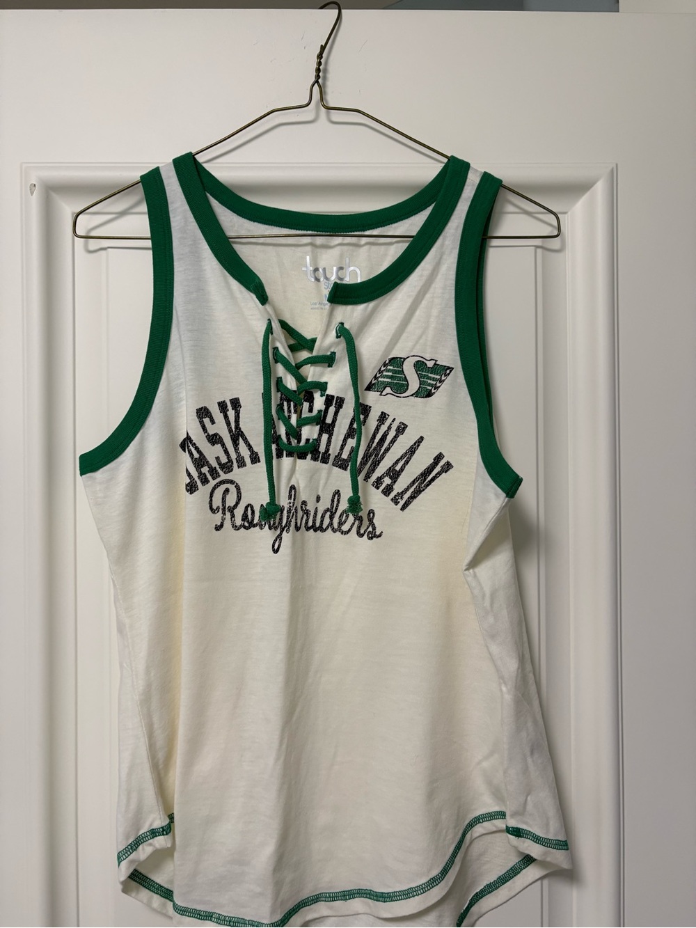Lace-Up Saskatchewan Roughriders Tank Top - White & Green